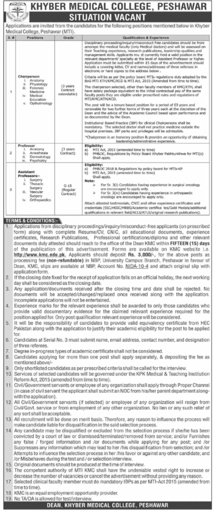 Khyber Medical College KMC Peshawar Jobs 2025