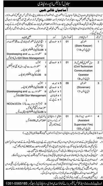 COD Central Ordnance Depot GHQ Rawalpindi Jobs 2025