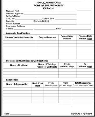 PQA Karachi Jobs 2025 Application form