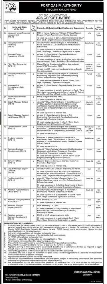 Port Qasim Authority PQA Karachi Jobs 2025